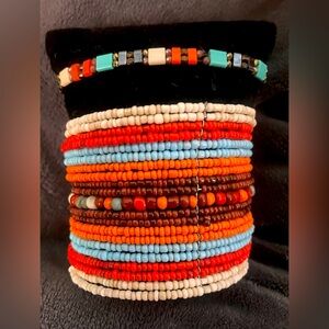 Handmade Miyuki Tila glass tile stretch bracelet, seed bead cuff & earrings